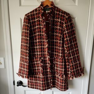 Vintage Harve Bernard Brown Wool Tweed Blazer Zip Up Jacket Womens Size 4 Tall